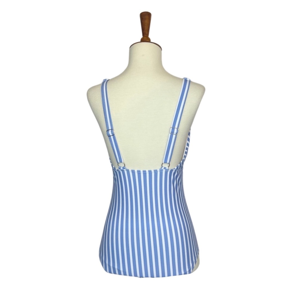 Blue and White Striped Plunging V-neck Swimsuit - Picture 7 of 10
